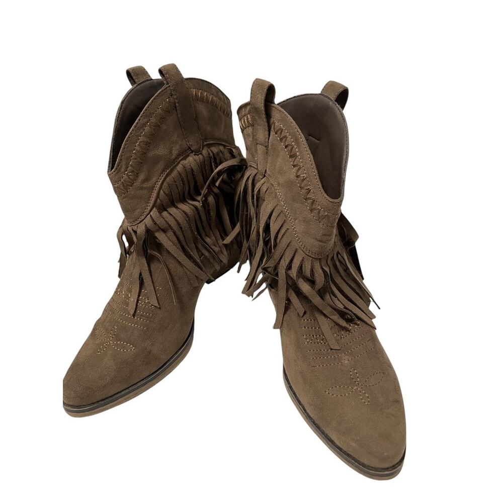 Forever 21 Womens Brown Fringe Faux Leather Ankle Heeled Boots Size 6.5